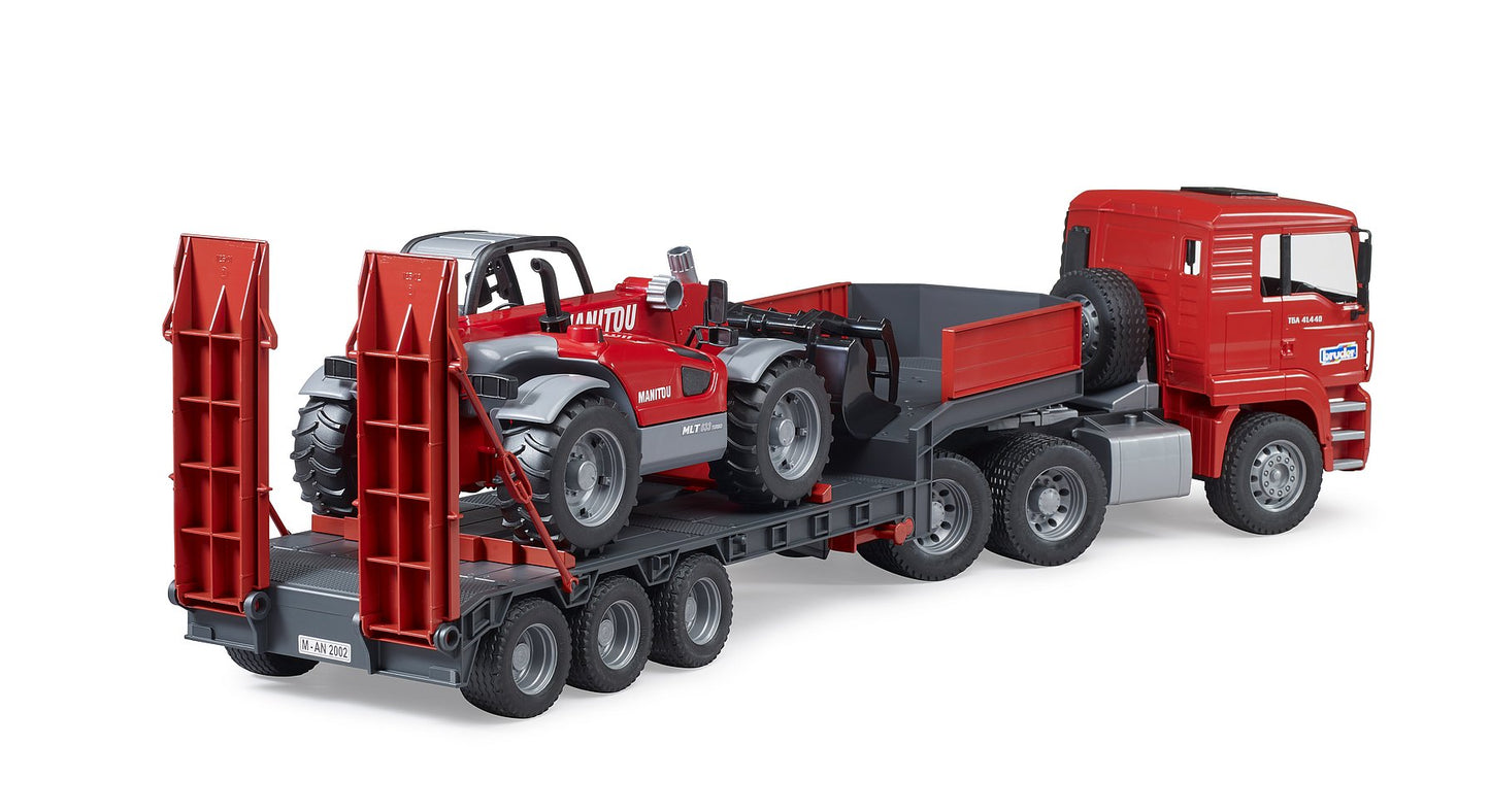 MAN TGA truck with low loader trailer and Manitou telehandler Telescopic Loader MLT 633