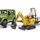 Bruder Construction Land Rover Defender with 1 Axle Trailer & JCB Micro Excavator