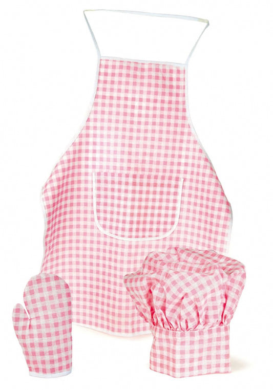 Apron, Chef Hat and oven mitt set (Pink)