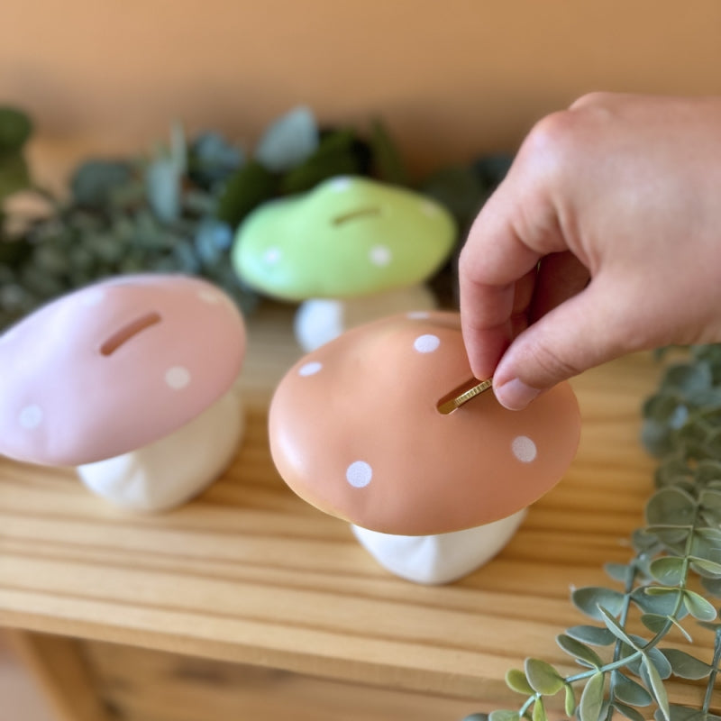 Pink mushroom toadstool money box (pink)