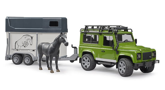 Bruder Land Rover Defender Station Wagon with Horse Trailer & 1 Horse