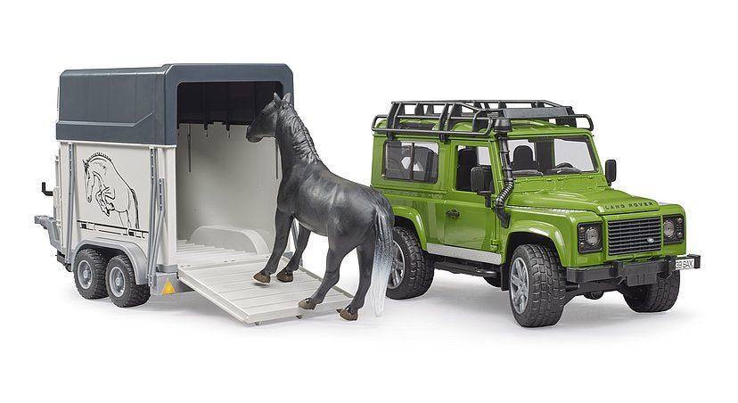 Bruder Land Rover Defender Station Wagon with Horse Trailer & 1 Horse