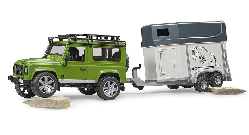 Bruder Land Rover Defender Station Wagon with Horse Trailer & 1 Horse