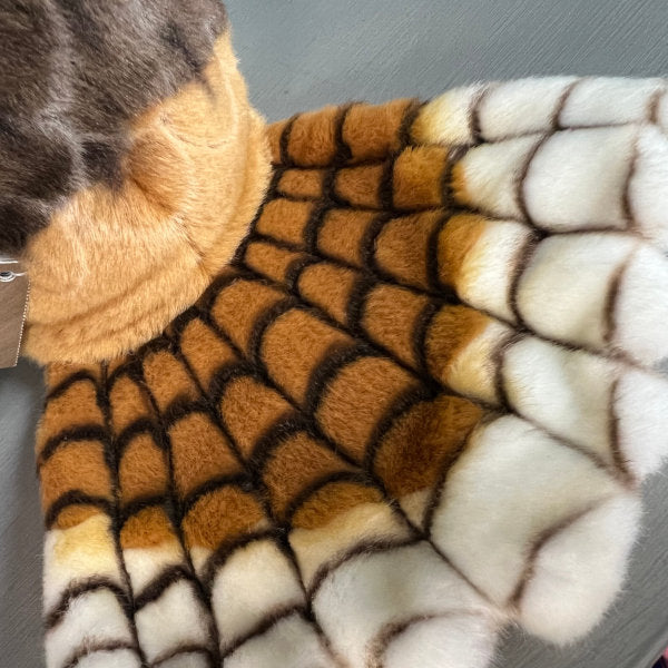 close up of tail of plush kookaburra puppet