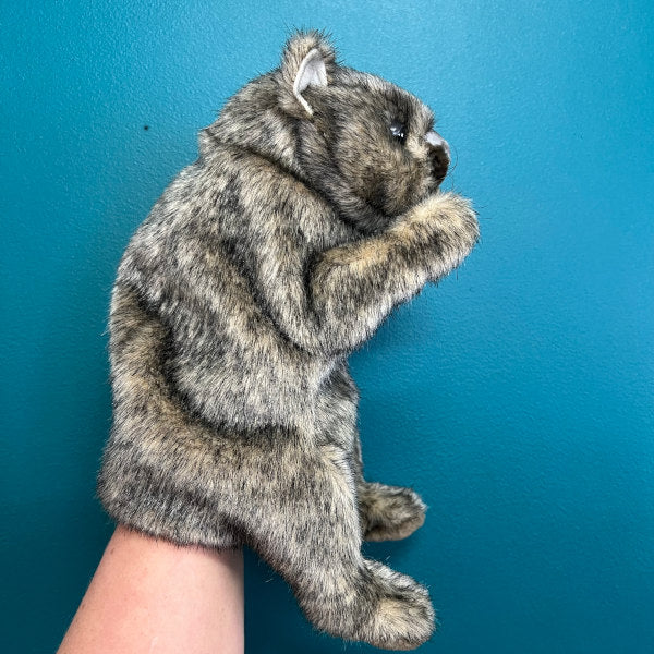 side view of plush wombat puppet